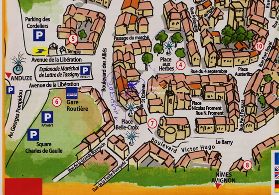 Uzès - Stadtplan-Ausschnitt-560